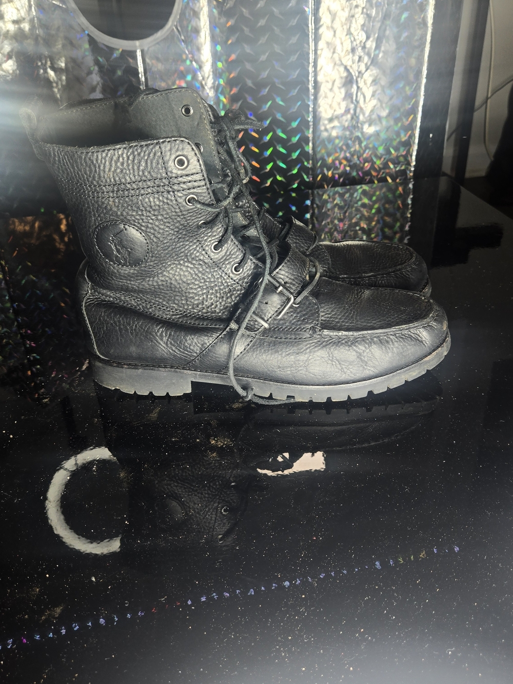Polo Ralph Lauren Ranger Black Leather Buckle Boots Men's Size 12